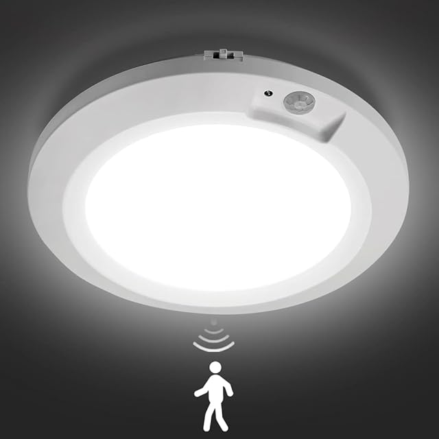 CYSNOAYA Motion Sensor Ceiling Light, Battery Powered Sensor Light Indoor, 6.5'' Bright Wireless Ceiling Light, Suitable for Attic, Garage, Corridor, Staircase, 210LM Daylight