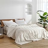 NATUREFIELD Cooling Blanket Twin Size, Bamboo Rayon Lightweight & Breathable Spring Summer Quilt, Silky Soft S-Shape Quilted Bedding, Machine Washable Comforter, 68' x 90' (Ivory)
