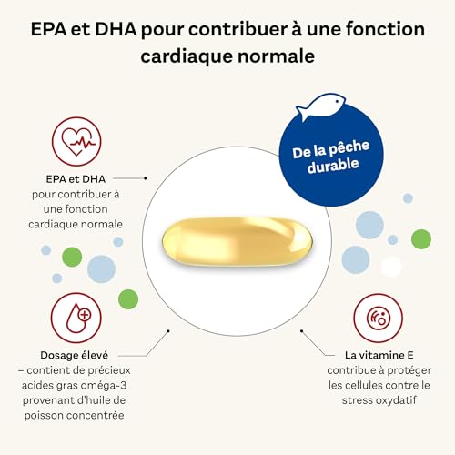 Doppelherz – Omega-3 1400 – Teneur élevée en acides gras Oméga 3 EPA et DHA & vitamine E – Pour la bonne fonction cardiaque – Huile de poisson de mer – 120 gélules – Image 5