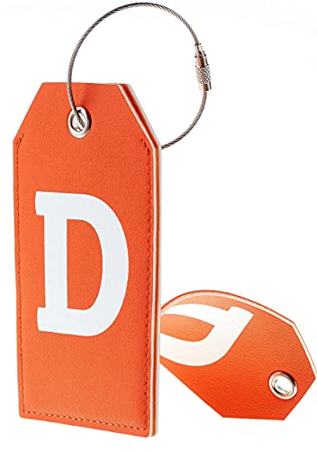Toughergun Initial Letter Luggage Tag Leather with Full Privacy Cover and Travel Bag Tag Orange 1 pcs Set(D) - Image 4