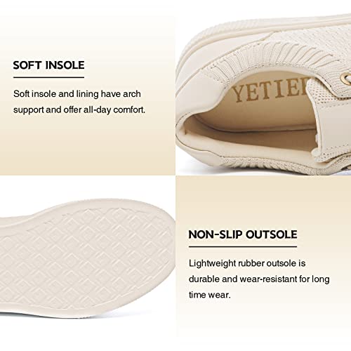 Yetier Women Platform Walking Sneakers Breathable Lace Up Casual Fashion Tennis Shoes Comfortable Knitted Mesh Athletic Running Shoes Beige #TOP2