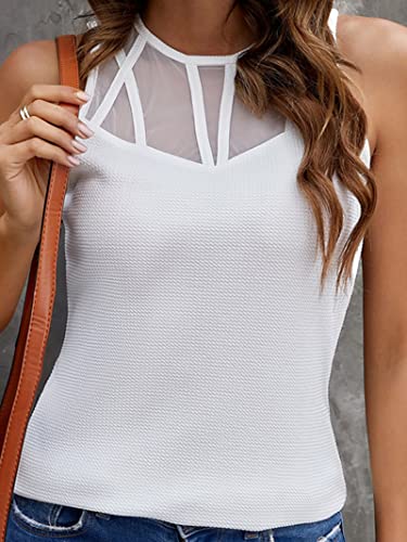 Viooh 2023 Spring/Summer Sleeveless Shirts For Women Casual Trendy Cute, Ladies Tank Tops Backless See Through Fitted Sexy White L Atl005 #TOP4
