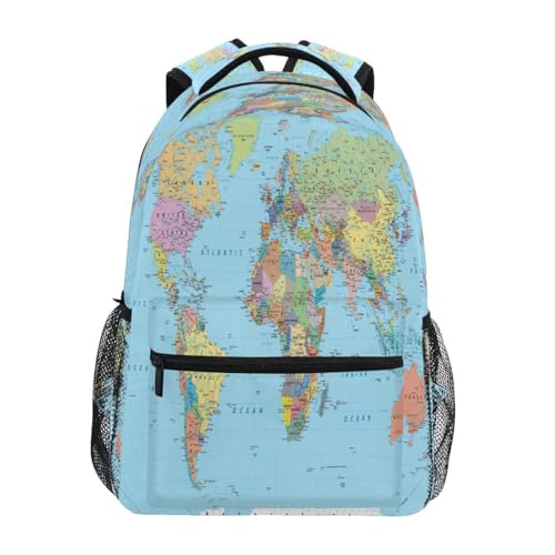 Ksajwzf School Backpack with World Map for Kids & Adults