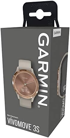 Garmin vivomove 3S, Smaller sized, Hybrid Connected GPS Smartwatch with Real Watch Hands and Hidden Touchscreen Display, Rose Gold with Light Sand Silicone Band