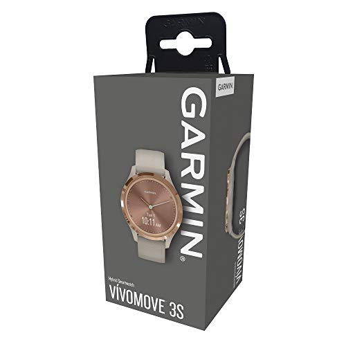 Garmin Hybrid Smartwatch with Real Watch Hands and Hidden Color Touchscreen Displays, rose gold with light sand case and band, 39mm, 010-02238-02