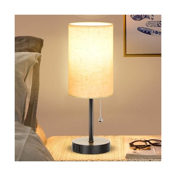 Dott Arts Table Lamp for Bedroom, 3-Color Bedside Lamps with Pull Chain, Bedroom Table Lamps for Nightstand,AC Outlet Small Lamp for Living Room, Bulb Included - Image 6