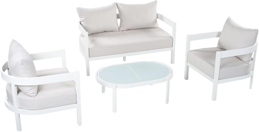 Outdoor Aluminum Conversation Set with Curved Design and Weather-Resistant Cushions for Backyard Deck Poolside Use