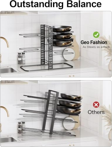 Image of 8-Tier Pots and Pans Organizer Rack for Cabinet, Heavy Duty Adjustable Cookware Storage Holder for Pots, Pans, Lids & Bakeware, Space Saving Kitchen Counter Organizer,