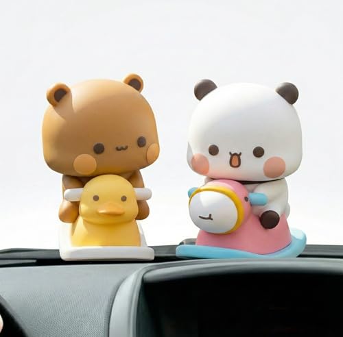 Image of 2 Pieces Bubu Dudu Panda Bear Figure Cartoon Exciting Bear Miniatures for Car Dashboard (5CM Height)