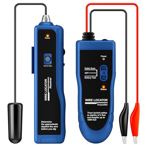 KOLSOL Localisateur de fils souterrains et testeur de câbles – Profondeur de 0,9 m, portée de 500 m, batterie rechargeable de 1100 mAh, avec écouteurs pour une détection rapide et courte de clôture