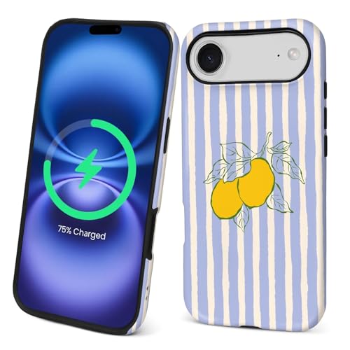 TAMEFOX Case for iPhone 17 Air,[Compatible with MagSafe],Anti Drop Scratch Protective Magnetic Cover for Women Girl-Lemons Stripes Pattern