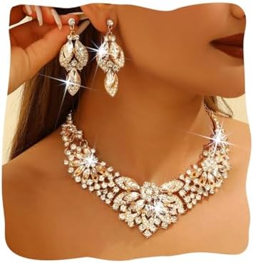 Yonamix Gold Jewelry Set Wedding Rhinestone Necklace Sets for Wom...