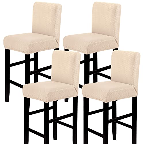 Searchi Stretch Bar Stool Covers, Stretch Removable Washable Printed Bar Stool Chair Covers, Counter Height Chairs Covers For Kitchen Dining Room Cafe Furniture (Beige Jacquard, 4) #TOP13