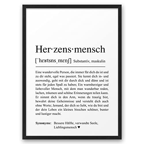 HERZENSMENSCH DEFINITION | ABOUKI Kunstdruck | Lieblingsmensch Poster Geschenk Herzensmensch Poster Freundschaft Poster Definition Bild Geschenkidee Ehemann Ehefrau | DIN A4 ohne Rahmen