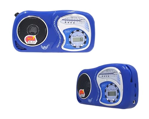 Radinho a Pilha Mini Rádio Portátil AM/FM com Relógio Digital, Entrada para Fone, Ajuste de Volume e