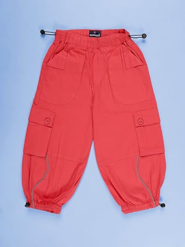 Image of KiddoPanti Girls Cotton Knit Solid Parachute Pant with Cargo Pocket