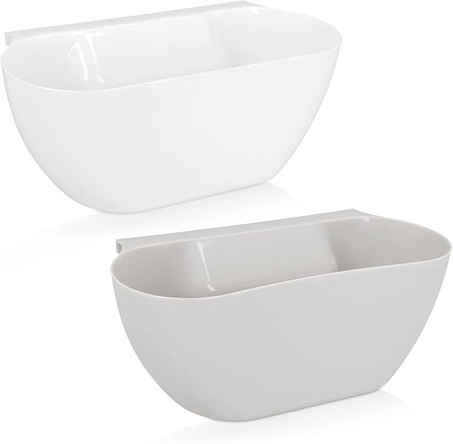 Navaris Hanging Kitchen Waste Bins (Set of 2) - Cupboard Door Container Bin Set for Food Scraps and Veg Peelings from Worktop - White and Grey
