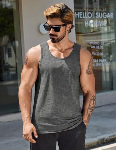 COOFANDY Mens Cotton Tank Tops Summer Beach Sleeveless Muscle Shirts Gym Workout Running Tank Shirt Pack2