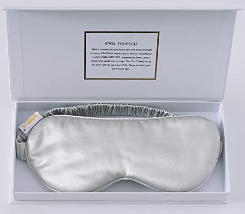 ZIMASILK 100% 22 Momme Mulberry Silk Sleep Mask for Sleeping, Filled with Premium Mulberry Silk, Softest & Breathable Silk Eye Sleeping Mask (Light Grey)