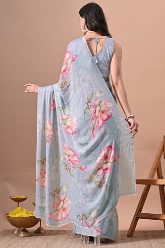 Image of MIRCHI FASHION Women Saree | Chiffon Chevron Zig Zag Printed Office Wear Sari with Blouse
