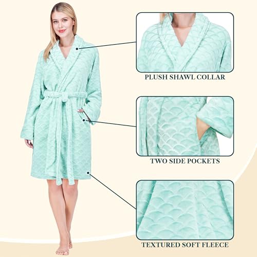 Image of PAVILIA Plush Robe for Women, Soft Fleece Short Bathrobe, Warm Lightweight Knee Length Lounge Robe with Pockets