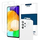 Galaxy A52 HD Clear Tempered Glass Screen Protector + Camera Lens Protectors by YEYEBF, [2+2 Pack] [