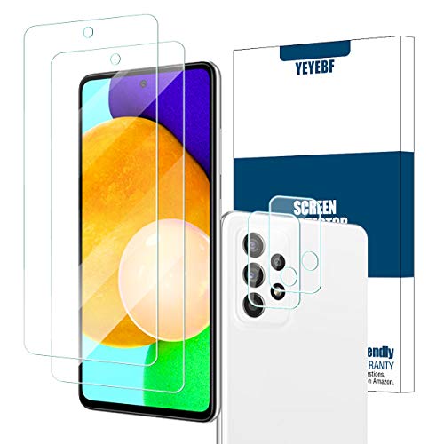 Galaxy A52 Hd Clear Tempered Glass Screen Protector + Camera Lens Protectors By Yeyebf, [2+2 Pack] [3D Glass] [Anti-Glare] [Bubble-Free] Screen Protector Glass For Samsung Galaxy A52 #TOP7