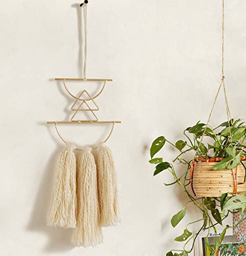 Iower Boho Wall Decor Macrame Wall Hanging Small Metal Wall Art Cute Wall Decor For Living Room Bedroom(Ivory, 13"Lx4.7"W) #TOP4