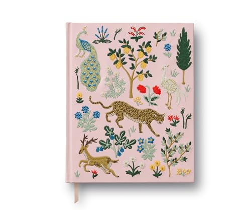 RIFLE PAPER CO. Embroidered Sketchbook | Floral Embroidered Cloth Cover, Grosgrain Ribbon Bookmark, Lay-Flat Binding, 108 Blank Pages for Sketching (10.25\" L x 8.25\" W), Menagerie
