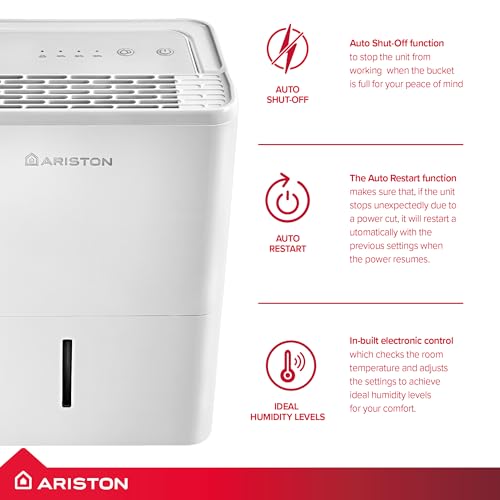 Ariston DEOS 12 UK Dehumidifier 12L Day Super Silent Auto Restart Auto Shut Off Continuous Operation Dust Filter Air Filter - Image 6