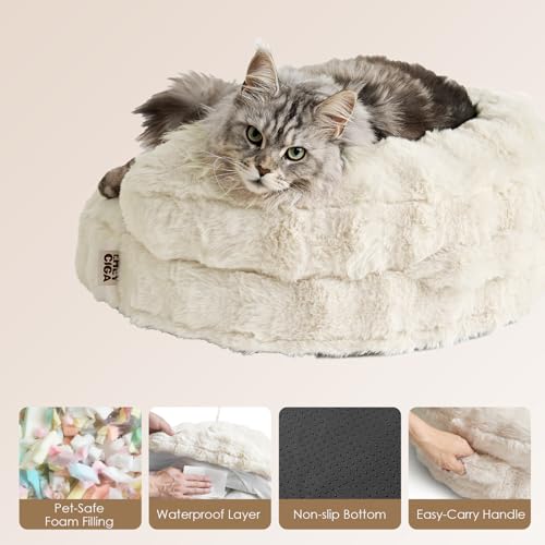 EHEYCIGA Small Dog Bed and Cat Couch for Puppy and Kitten - Fluffy Faux Rabbit Fur Pet Sofa with Washable Removable Cover, Waterproof and Non-Slip, 23 Inch Cream - Image 6