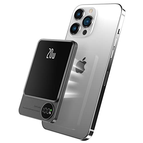 POFULL Magnetic Power Bank 5000mAh, Wireless Battery Pack 20W Fast Charging Compatible with Mag-Safe, Metal Body 0.35”Ultra Slim Portable Charger with Digital Display for iPhone 15/14/13/12 Series