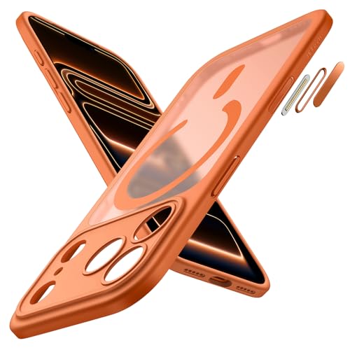 Image of JETech Magnetic Case for iPhone 17 Pro 6.3-Inch Compatible with MagSafe, Shockproof Slim Phone Cover with Built-in Camera Control Button, Matte Translucent Back (Orange)