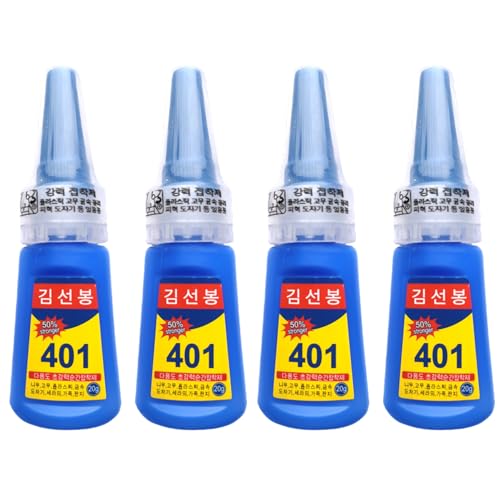 Super colle 401 pour ongles, chaussures et travaux manuels – Adhésif liquide haute résistance pour la réparation du métal, du plastique et des bijoux – Séchage rapide, faible blanchiment, comprend 4
