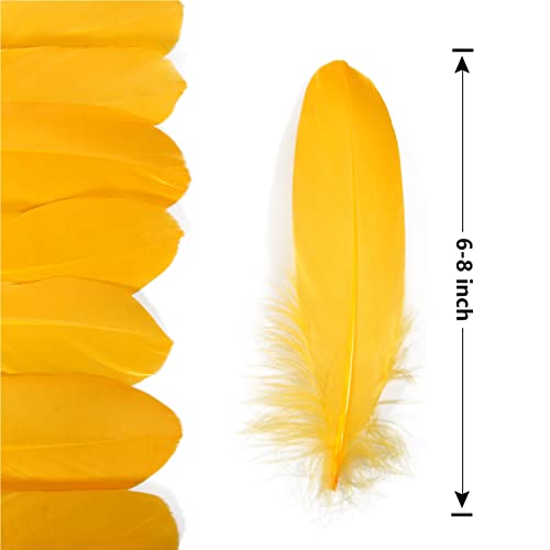 Tharaht 120Pcs Golden Yellow Goose Feathers Natural Bulk 6-8 Inch 15-20Cm For Crafts Diy Cosplay Wedding Party Halloween Decoration Goose Nagoire Feathers #TOP1