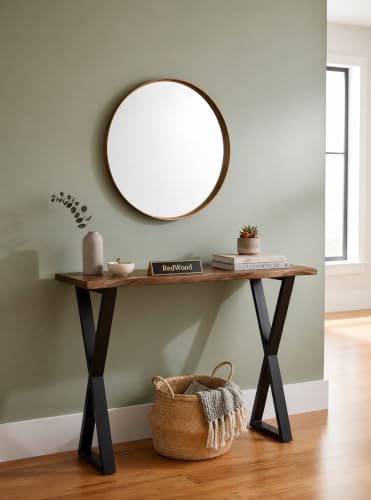 Image of REDWOOD Sheesham Wood Console Table for Living Room | Entryway Hallway Sofa & Fish Tank Table for Home & Office | Wooden Side Entrance Table with Solid Black Coated Metal Legs | Dark Walnut Finish