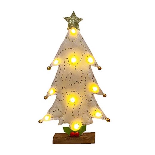 Ejoyous Décoration de Table d'arbre de Noël Mini LED 33 Cm avec Tissu en Bois et Batterie de Batterie pour la Fête de Noël pour la Maison Déco (1)
