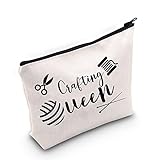 Crafting Gift Craft Lover Gift Crafting Queen Cosmetic Bag Crafter Travel Make Up Pouch With Zipper (Crafting Queen White Bag)