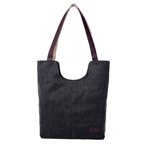 Bolsos de Hombro Mujer ESAILQ Bandolera Lona Shoppers de Grande Negro para Niña K