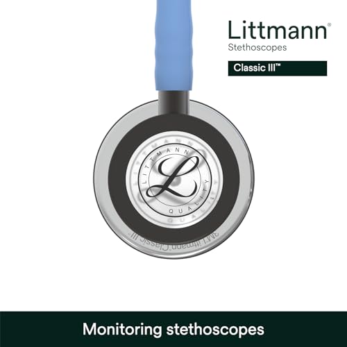 3M Littmann Classic III Monitoring Stethoscope, 5959, More Than 2X as Loud, Weighs Less, Stainless Steel Mirror-Finish Chestpiece, 27" Ceil Blue Tube, Smoke Stem, and Headset by Littmann - Image 4