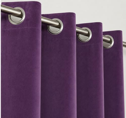 Image of Amazon Brand - Solimo Velvet Curtain Set of 2 (52x48 Inch) Plain Door & Window Curtains for Living Room & Bedroom |75% Light Blocking, Eyelet Curtains for Home Decor in Purple Color (4 feet x 4 feet)