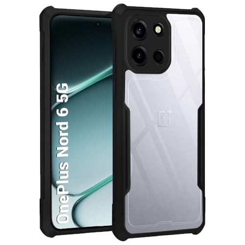 Image of TheGiftKart Shockproof Crystal Clear Back Cover Case for OnePlus Nord 6 5G | 360 Degree Protection | Protective Design | Transparent Back Cover Case for OnePlus Nord 6 5G (PC & TPU, Black Bumper)