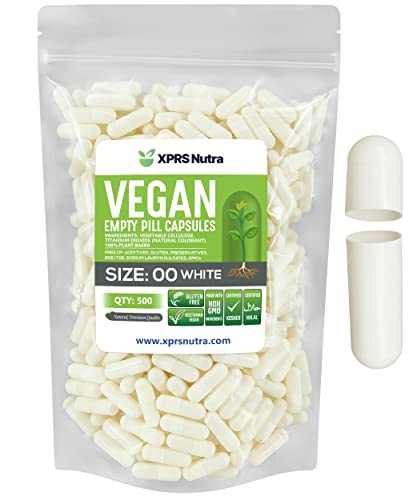 Image of XPRS Nutra Size 00 Empty Capsules - 500 Count Empty Vegan Capsules - Vegetarian Empty Pills - DIY Vegetable Capsule Filling- Veggie Pill Caps (White)