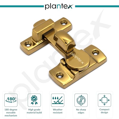 Image of Plantex 180 Degree Door Latch /Flip Latch Lock for Door /Chitkani /Lock Latch for Main Door /Baby Latch for Bathroom /Bedroom /Balcony /Door Stopper - Pack of 3 (Gold)