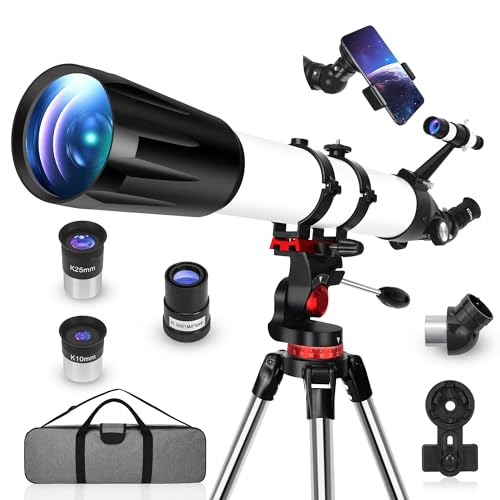 HETEKAN Telescope Telescopes for Adults Astronomy 90mm Aperture 800mm Professional Refractor Telescope for Beginners Magnification 240X for Planet Observation with Carry Bag & Phone Adapter