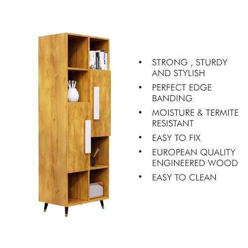 Image of Bniture Bookshelf for Home | Engineered Wood Book Shelf with 2 Door & 6 Shelf | Open Book Shelf Stand for Library | Multipurpose Display Organizer for Living Room, Study & Office | Giant Wood
