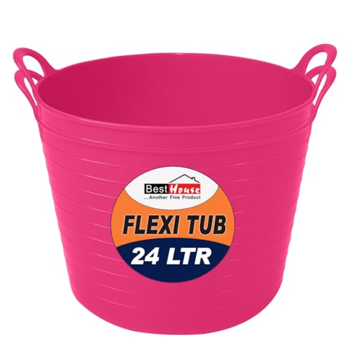 BH | 2 Pcs of Flexi Tub with Handles | 24 Litres | Pink | Plastic Storage Container for Home, Washing, Yard, Garden Waste and DIY Projects - By BEST HOUSE