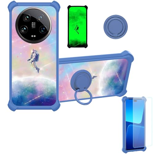 jioeuinly Case Compatible for Xiaomi 14 Ultra Phone Case Cover [with Tempered Glass Screen Protector][Hard PC + Soft Silicone][Ring Support] [Luminous Effect] YGL-FXJ