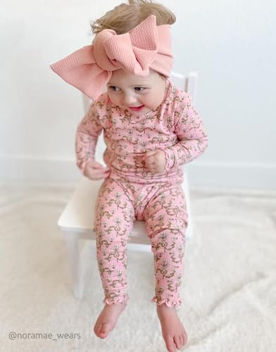 moimoln Flower Ruffled Soft Cotton Modal Baby Toddler Girls Snug fit Pjs Daily Long Sleepwear Pop 3T - Thumbnail 5