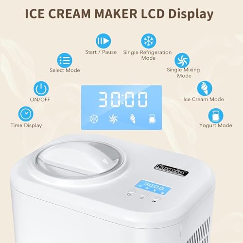 KUMIO Ice Cream Maker with Compressor, No Pre-Freezing, 4 Modes Ice Cream Maker Machine with LCD Display, Timer (1.25 Quart) - Thumbnail 5